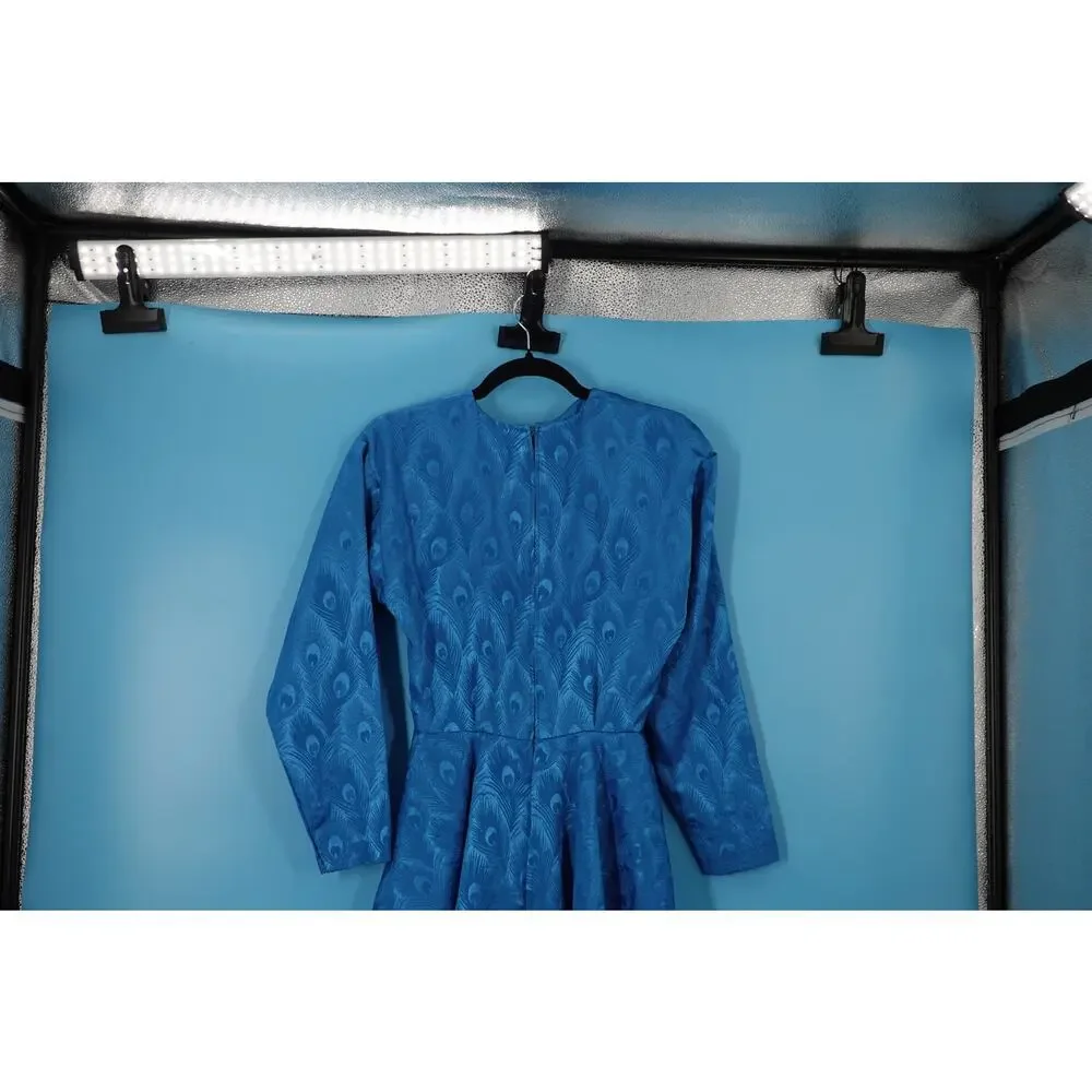 Vintage Blue Long sleeve Peplum Dress